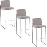 Fuji 30" High Back Bar Stool in Stainless Steel & Grey Fabric (Set of 3)